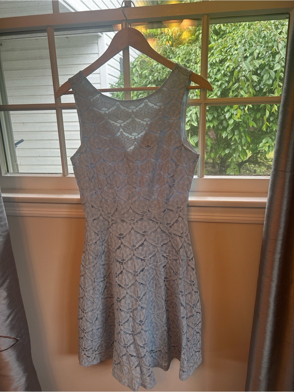 Aqua Pale Blue Lace Midi Fit-and-Flare Dress